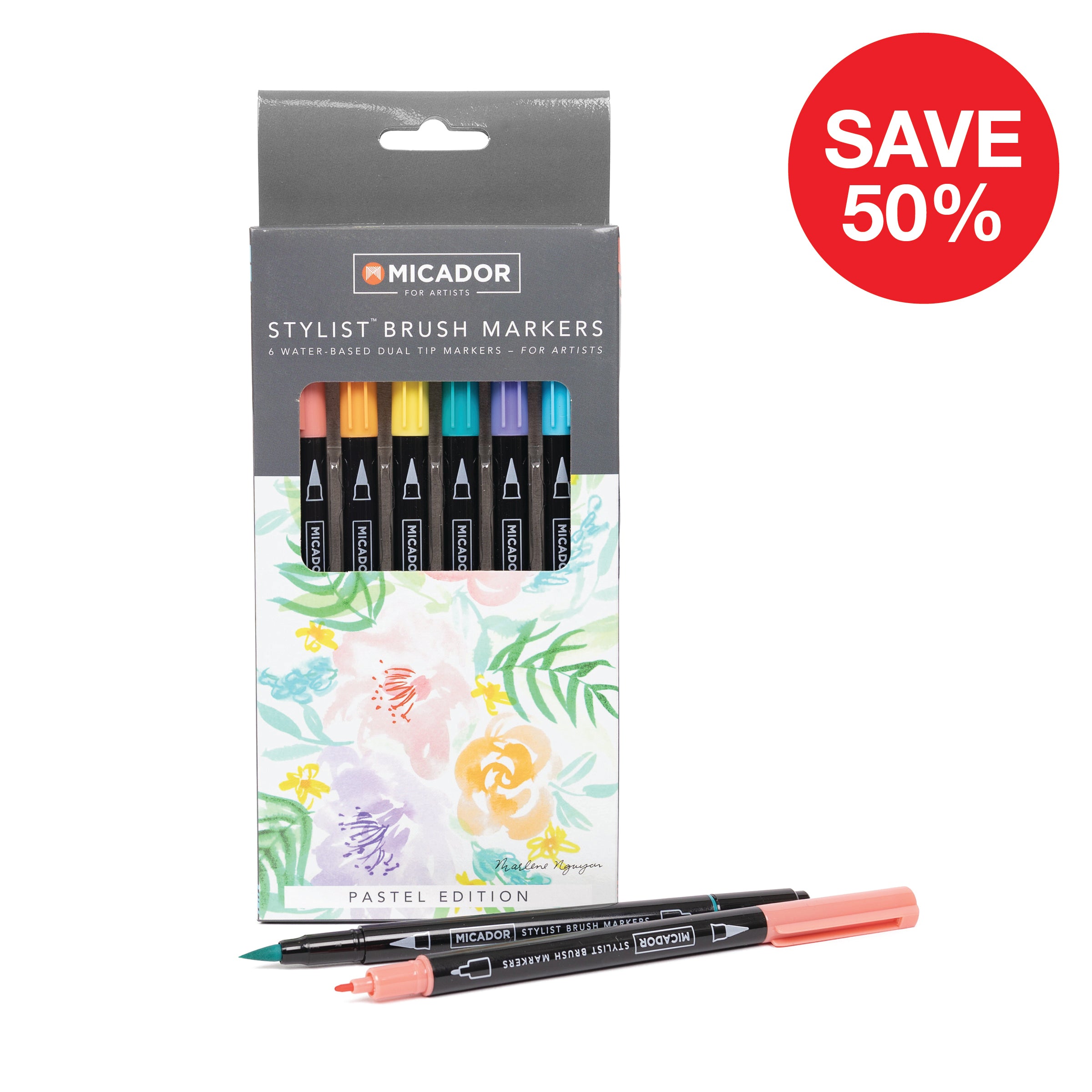 Stylist Brush Markers - Pastel Pack 6 Micador For Artists