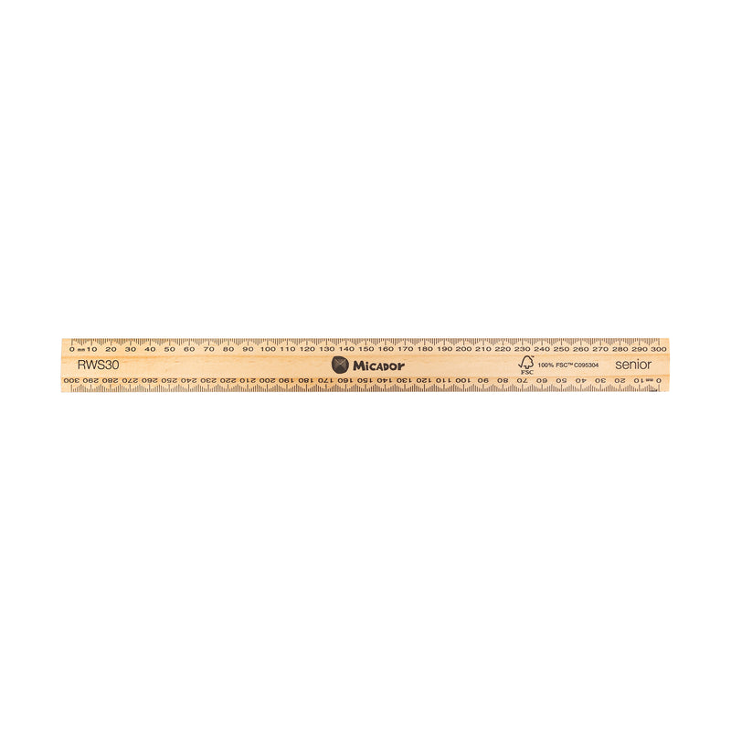 Wooden Ruler 30cm Senior FSC 100% Polished Micador